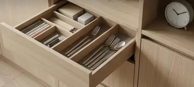 Perfectly organized kitchen drawer with dividers